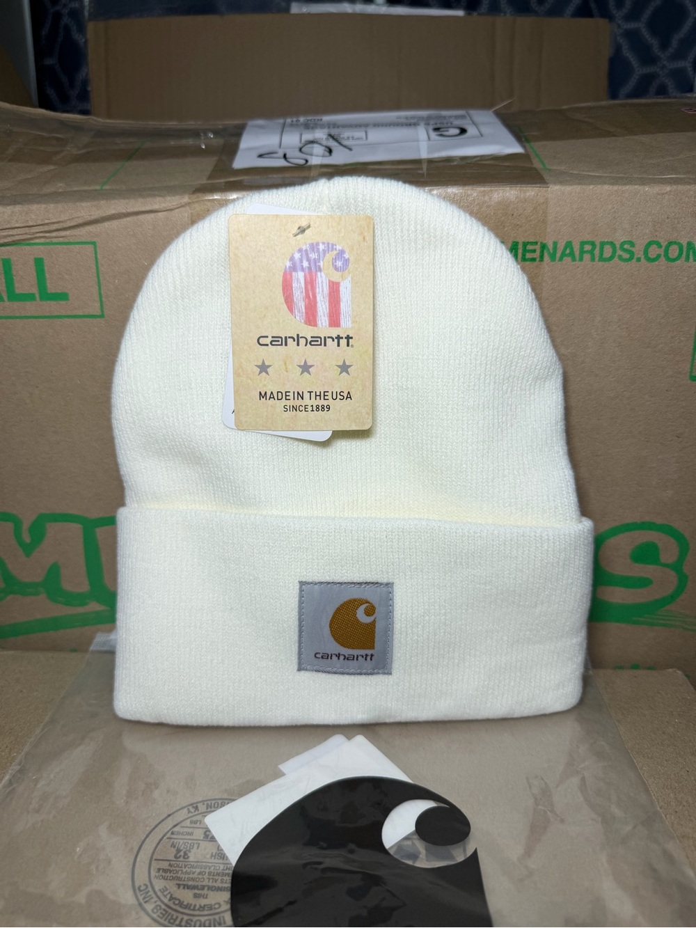 Carhartt A18 Watch Hat Beanie White Cream Made in USA Cuffed Knit NWT